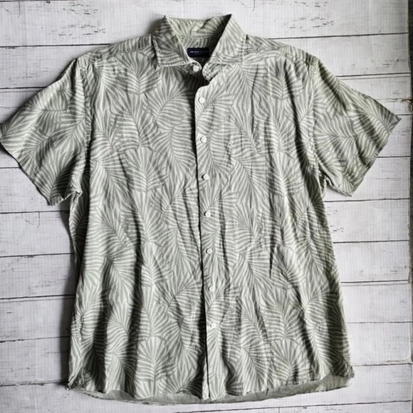 Proper Cloth Green Palm Print Men’s Cotton Linen Shirt - Large - Picture 1 of 9